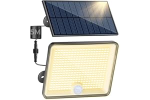 ‎PEASUR Peasur 3000K Solarlampen für Außen mit Bewegungsmelder, 348 LED Solar Strahler Außen, IP65 Wasserdicht Solarleuchten 3 Modi Solarlampe Garten mit 5m Kabel