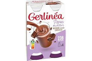 Gerlinéa - Boisson saveur Chocolat - Repas à Boire Equilibré et Complet - Riche en Protéines - Sans Huile de Palme - 4 Repas - 4 x 236 ml