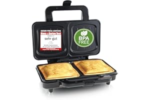 Emerio XXL Haus & Garten Test 03/2019 Appareil à croque-monsieur, pour toutes les tailles de sandwichs, sans BPA, grande forme de coquille, facile à nettoyer, le fromage ne coule pas, 900 W.