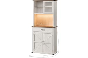 ‎VASAGLE VASAGLE Sideboard mit Beleuchtung, Aufbewahrungsschrank, mit Türen und Schubladen, Küchenschrank, Kaffeebar, verstellbare Ablage, Landhausstil, vintageweiß BBK363W22