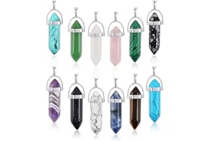 REAQUE 12 Stück Sechseckige Kristall Anhänger, Edelsteine Anhänger Schmuck Kristalle Heilsteine Set, Edelstein Schmuck Natur Steine Hexagon Säulen für die Herstellung von Edelstein Kette