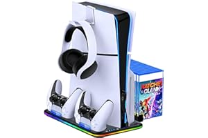 BEBONCOOL HOTS PS5 Stand Kühlstation für PS5/PS5 Slim/PS5 Pro,Vertikalständer mit Ultra-Lüfter und Buntem Licht, Headset-Halterung,PS5-Zubehör,Schwarz