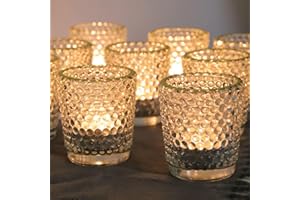 Vohocandle Votive Candle Holders Set of 12, Clear Tealight Candle Holder with Gold Rim for Diwali, Glass Tea Light Holders for Table Centerpiece, Wedding, Birthday and Home Décor