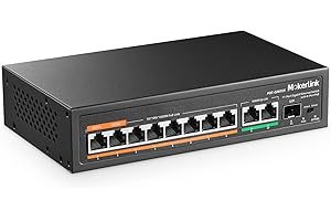 MokerLink 11 Porte Gigabit PoE Switch con 8 Porte PoE +, 2 Gigabit Uplink , 1 SFP porta, Rilevamento AI da 120 W, Qos, Switch di Rete Plug & Play in Metallo Senza Ventole
