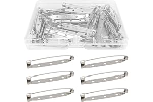 JUNFEIXUAN 50 Pcs Silver Bar Pins, Safety Pins - Secure Back Clasp - Reliable Brooch Pin for Various Uses Locking Pin Backs Safety Clasp Brooch (45MM, Silver)