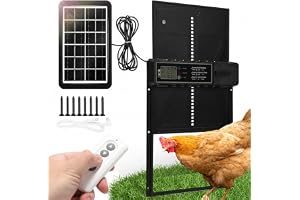 Fogmiea Automatisk kycklinglucka sol med LCD-display och fjärrkontroll | Elektrisk kycklinglucka med timer, hinderstopp, larm, USB-C, IPX4 för kycklingstall, klämskydd
