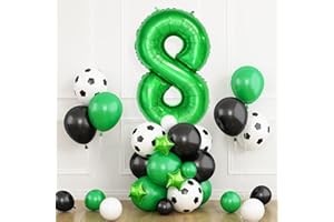 DAGELAR Football Balloons 8th Birthday Decorations for Boy, Soccer Birthday Party Decorations with Dark Green Number Balloon 8, Black Green White Balloons for World Football Sports Theme Party Supplies