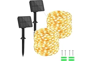 ‎AIFULO aifulo Solar Lichterkette Außen, 2x10M 100 LED Lichterkette Aussen mit 8 Modi und Lichtsensor, Kupferdraht Solarlichterkette IP65 Wetterfest für Garten, Bäume, Terrasse, Hochzeiten, Partys