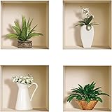 The Nisha Art Magic 3D Vinyl Removable Wall Sticker Decals DIY, Set of 4, Green and White Vase 400-UK