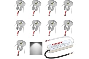 DYKUWEY Faretto da incasso 1W 9 pezzi Mini Luci da incasso 12V Faretto a LED per soffitto camera da letto Armadietto del bagno Scala per posto auto coperto (Argento Bianco Freddo 6000K)
