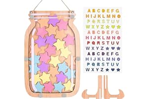 LdawyDE Belohnungsglas Kinder, Belohnungssystem Kinder, Grundschule Lehrerbedarf Belohnungsglas mit Holzhalter und 30 Sternen, Einsatz in Klassenzimmern und zu Hause als Motivator