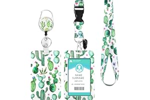 DUOUPA Porta Tarjetas Identificativas, Lanyard con ID Card Badges, Porta Tarjetas con llavero extensible para mujeres, profesores, enfermeras, doctor, estudiante（Cactus）