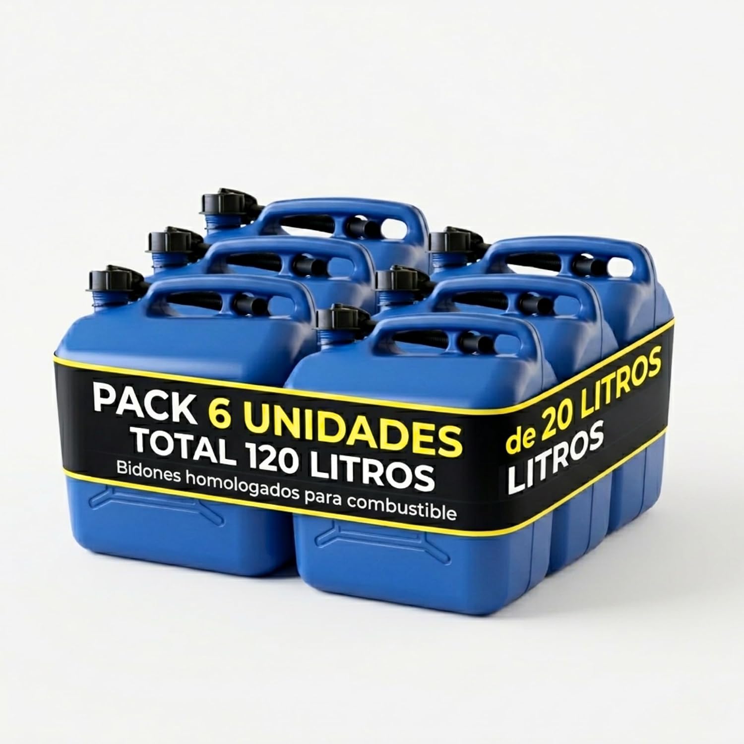 Humpti Garrafa Gasolina 20L Homologada Pack de 6 - Bidón Combustible Plástico con Visor de Nivel - Bidones para Gasolina y Gasoil Homologados 120 Litros