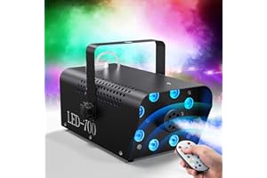 PROPULSION LIFE Máquinas de Humo, 700 W con 8 efectos de luz LED, 8 colores RGB control remoto inalámbrico Mini máquina de niebla para bodas, fiestas, Halloween, Navidad, discoteca, club