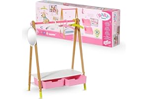 BABY born 830000 Tringle à Vêtements - pour les Tout-Petits de 3 ans et plus - Adapté aux Petites Mains des enfants - Contient une Tringle, un Miroir, 3 Cintres et 2 Tiroirs