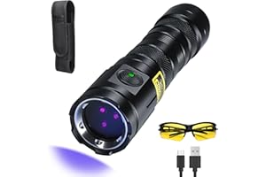 DARKDAWN Torcia UV 365 nm, luce ricaricabile USB ultravioletta con specchio nero, mini lampada a 3 LED a luce nera, lunga durata, resistente all'acqua, rilevatore di urina per animali domestici,