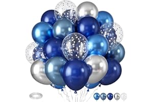 PAREADY Metallic Blue & Silver Balloons - Star Confetti for Boys & Girls Birthdays, Graduations, Baby Showers & Weddings
