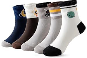 Vihir 5 paires chaussettes garçon en coton pour garçons et filles de 3 à 5,6-8,9-12, douces et confortables avec un mignon design d'espace，Tailles 22-26 27-31 32-36