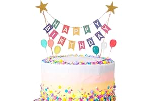 QINREN Birthday Cake Topper Bunting Set, Rainbow Cake Decorations with 6pcs Mini Colorful Balloon Cupcake Toppers Kids Birthday Party Supplies for Theme Birthday Party Decoration