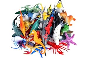 PLULON 32 pezzi giocattoli di figure di animali marini, giocattoli animali di creature marine Figure da gioco per bambini Animali in plastica Decorazioni per torte per bambini Forniture per bomboniere