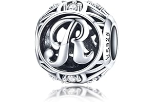 LaMenars Letras Abalorios Charms Originales Plata de Ley 925 Colgantes de Alfabeto A-Z con Circonita Cúbica para Pandora & Europeo Pulseras Brazaletes Collares para Mujer
