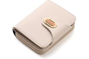 RRANCharltu Porte Monnaie Femme Cuir PU, Portefeuille Femme Petit avec Grand Compartiment à Pièces à Fermeture Éclair, Portefeuilles et Porte-Cartes avec Bouton-Pression Métallique, Abricot