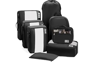 MURISE Organizer do Walizki, zestaw 8 Sztuk, Packing Cubes na wakacje i podróże, Organizer Podróżny do Walizki, z workiem na buty, Kosmetyczką, Systemem Organizacji, Niezbędne w podróży, Czarny