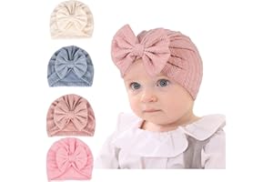 LAOYEFACAI 4 Pezzi Carino Elasticizzato Morbido Spessore Baby Turbante Cappelli con Fiocco Ciambella Nodo Nursery Ospedale Cappelli per Baby Girls Neonati Toddlers