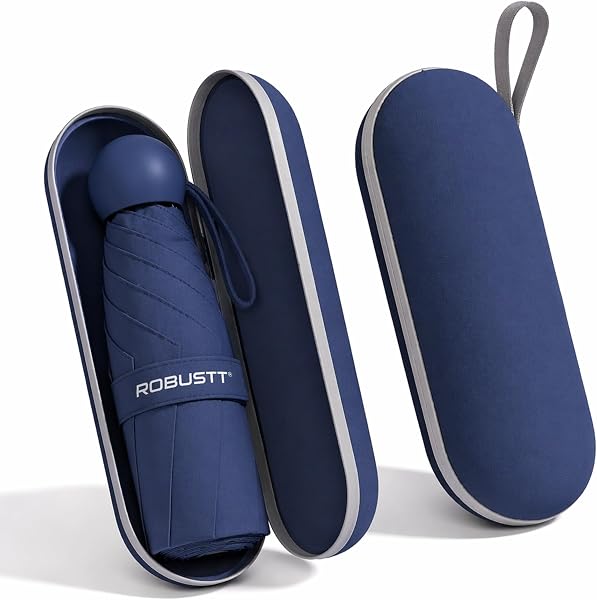 Robustt Capsule Mini Foldable Travel Umbrella | Dark Blue | UPF 50+ UV & Rain Protection | 3 Fold Compact | for Women, Men & Kids | Windproof, Waterproof, Pocke