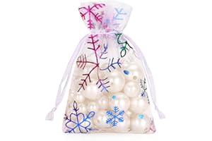 G2PLUS 50 PCS Colorful Christmas Organza Bags, 7x9 cm Snowflake Favour Pouches for Presents, Reindeer Food, Advent Calendars and Xmas Gifts