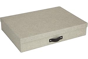 Bigso Box of Sweden Caja archivadora para documentos en formato A3 – Organizador de cartas con tapa y asa – Caja de almacenamiento con tapa de tablero de fibras y papel con aspecto de lino – beige