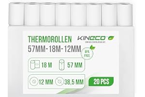 ‎KINECO Kineco Ec-Cash Kassenrollen 57mm x 18m x 12mm - Thermorollen, Thermopapier, Bonrollen für Bankomat - Kredit-Kartenlesegeräte (57x38,5x12) 20 Rollen