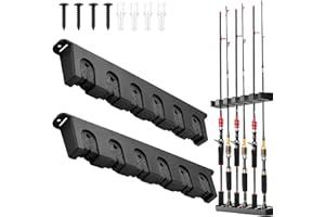 SUNOYA Porte Canne à Pêche, Support Canne à Pêche, 2 Paire Support De Canne à Pêche, Ratelier Canne a Peche Mural, 6 Positions De Poteaux, Support Mural pour Canne à Pêche pour Mur Garage Bateau