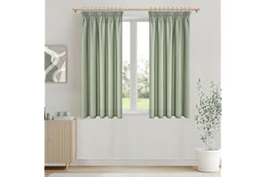 ‎MRTREES MRTREES Gardinen mit Kräuselband Salbeigrün Leinenoptik Kurz Fenster Wohnzimmer, Vorhang Leinen Halbtransparent 2er Set 175 cm Lang 140 cm Breit, Vorhänge Küche Kinderzimmer Landhausstil