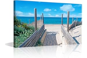TISHIRON Impression sur toile pour chemin de plage,Paysage marin,Clôture de bord de mer,Impression pour salon, chambre à coucher,Décoration murale moderne,Paysage côtier prêt à accrocher (30.5x45.7 cm)