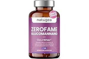 Natugea Zerofame Glucomannano - Integratore Alimentare Inibitore della Fame con OpunKhar, Fibra Vegetale con Estratti di Fico d'India, Integratori per Dimagrire, Vegano, 120 Compresse, Made in Italy