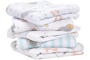aden + anais essentials 100% Cotton Muslin Musy Squares, Multi-use Baby Cloths for Girls & Boys, 60x60cm, Ideal Newborn & Infant Nursing Set, Perfect Shower Gifts, 5 Pack, dumbo new heights