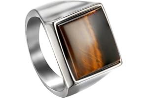 Flongo - Anello Grande da Uomo con Pietra Occhio di Tigre Quadrato Anello in Acciaio Inossidabile Idee Regalo per Uomo