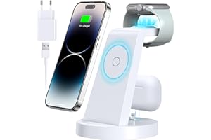 KLIHD Stacja ładująca iPhone 3 w 1, bezprzewodowa ładowarka do Apple – szybka bezprzewodowa ładowarka do iPhone 15 14 13 12 11 Pro SE X XS XR 8 & Apple Watch 9 8 7 6 SE 5 4 3 2 Air Pods z adapterem Fast 18