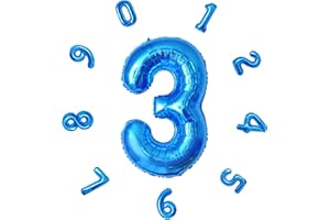 DTXLX 40" Number Balloons,Helium Number 3 Balloons Birthday,Self Inflating Number Balloons,Foil Balloon for Birthday Party,New Year Decoration,Anniversary Decoration,Company Celebration (Blue #3)