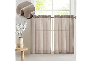 Vangao Leinenoptik Scheibengardinen Modern Küche Braun Bistrogardine 2er Set 65Bx60Hcm Küchengardinen mit Stangendurchzug für Wohnwagen Landhausstil Bauernhaus Gardinen Kurz Vorhang Lichtdurchlässig