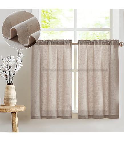 Lazzzy Küchenvorhänge Aus Leinen – Bauernhaus-Stil, 91 Cm Lang, Halbtransparent & Gemütlich