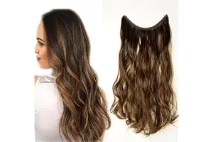 20"(50cm) SEGO Extensiones de Cabello de Hilo Invisible sin Clip [Marrón Oscuro mezcla Sandy Rubio] Pelo Sintético Se Ve Natural Una Pieza Rizada Postizos (90g)