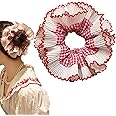 1 PCS Oversized Frilly Red White Gingham Scrunchies, Lace Elastic Hair Ties Ropes Hair Scrunchies,Ponytail Holder Hair Accessories for Ladies Girls, Thick Hair Bulk Scrunchies Accessories