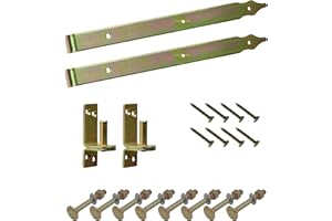 BRESKO Ladenband mit Kloben und Schrauben Set gelb verzinkt 300-800 mm Torband Türband Scharnier Tor Gartentor (400x30 mm - Ø 10 mm)