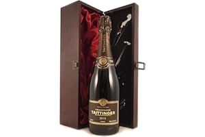 Taittinger Brut Millésimé Vintage Champagne 2015 in a silk lined wooden box with four wine accessories, 1 x 750ml.