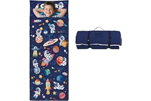 decalsweet Sac de Couchage Chaud pour Enfants avec Oreiller Amovible, Tapis de Sieste Pliable pour Filles et Garçons, Couverture de Sieste avec Double Fermeture Eclair pour Camping Ecole Garderie
