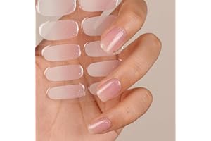 DANNI & TONI Autocollants Gel pour Ongles Rose Dégradé Translucide avec Micro-Paillettes - Manucure Professionnelle Résistante à l'Eau - Effet Brillant et Naturel (28Pièces)