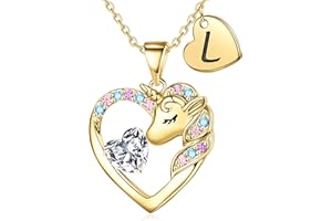 TINGN Unicorn Gifts for Girls - Heart & Initial Necklaces | Unicorn Jewelry for Girls - Birthday, Christmas & Valentines Gifts