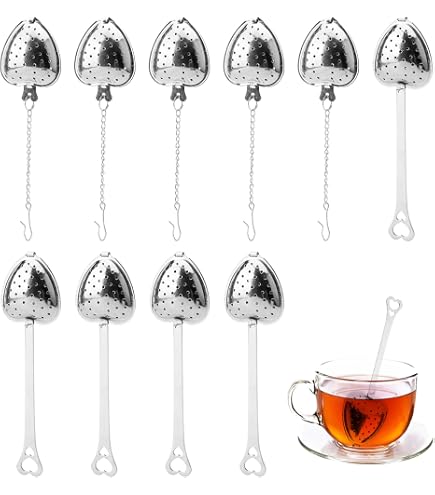 Pokinge Teefilter 5 Stück – Herzförmiges Teesieb Aus Edelstahl, Langstielig, Für Losen Tee, Feinmaschig